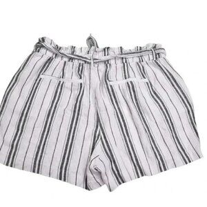 Old Navy Shorts Linen Blend Striped High Rise‎ Tie Waist White Grey Size m